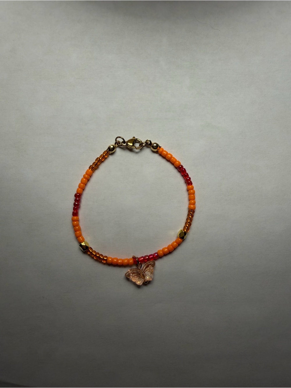 Beaded Orange & Red Butterfly Charm Bracelet